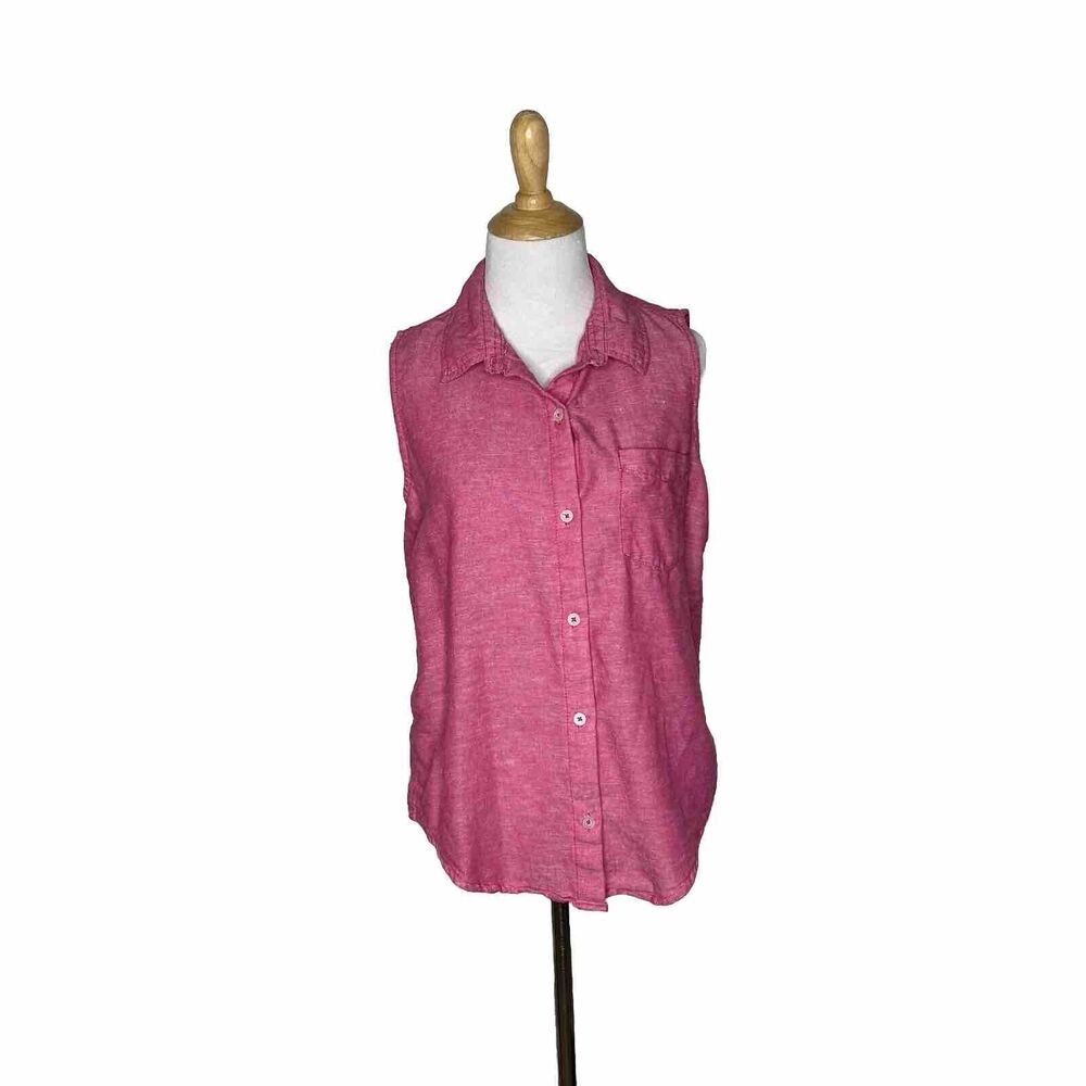 Dash Pink Linen Blend Sleeveless  Blouse Size Medium Womens Summer Vacation